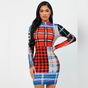 SHEIN SXY Plaid & Gingham Print Bodycon Dress
